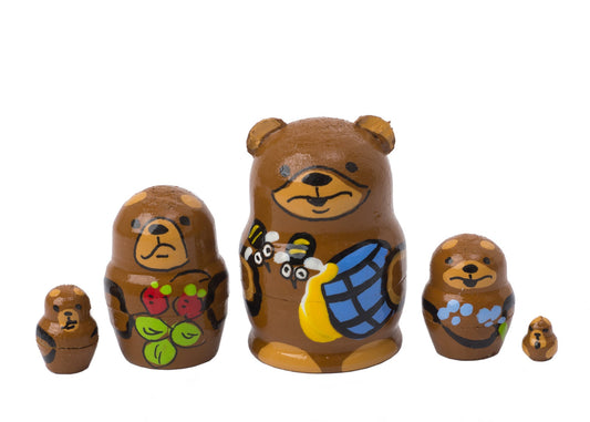 Animal Stacking Dolls Miniature Brown Bear 5pc/1''