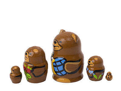 Animal Stacking Dolls Miniature Brown Bear 5pc/1''