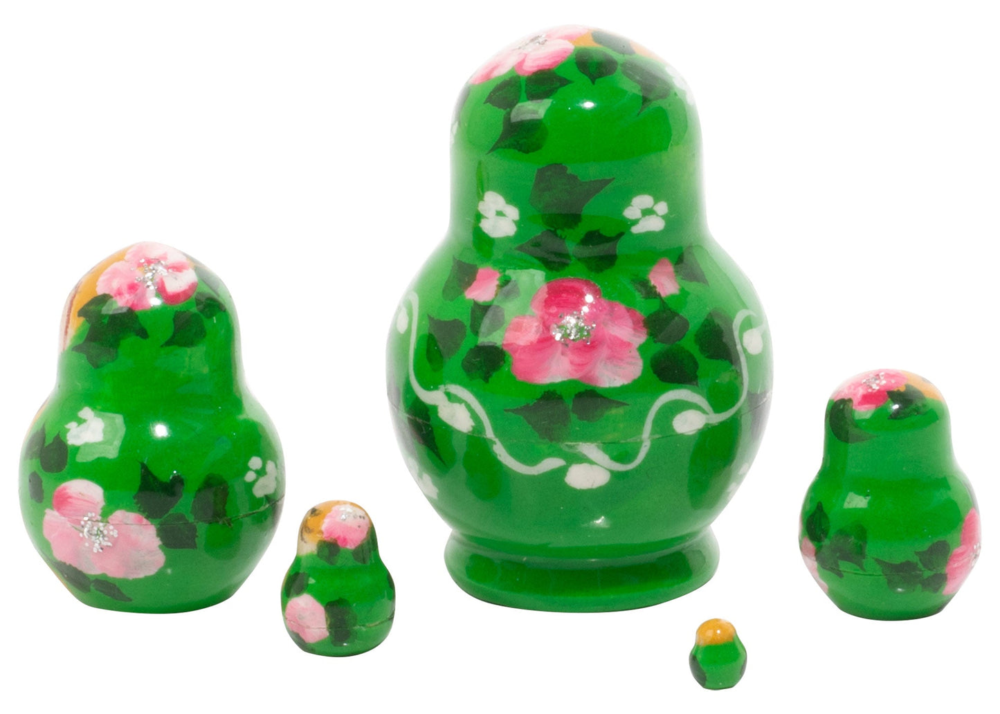 Animal Stacking Dolls Miniature Green Girl with Bear 5pc/1''