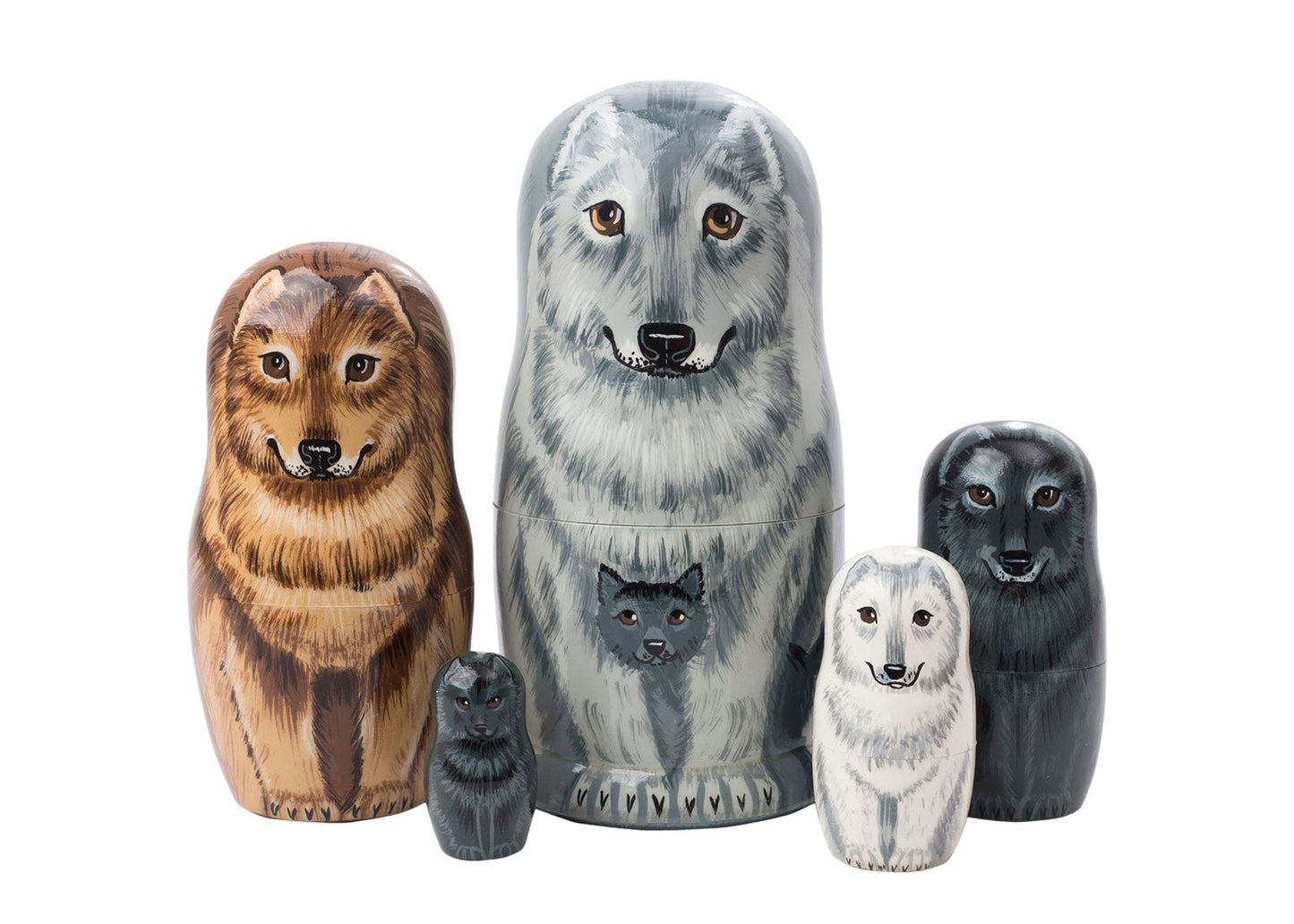 Animal Stacking Dolls Wolf Portrait 5pc/6"
