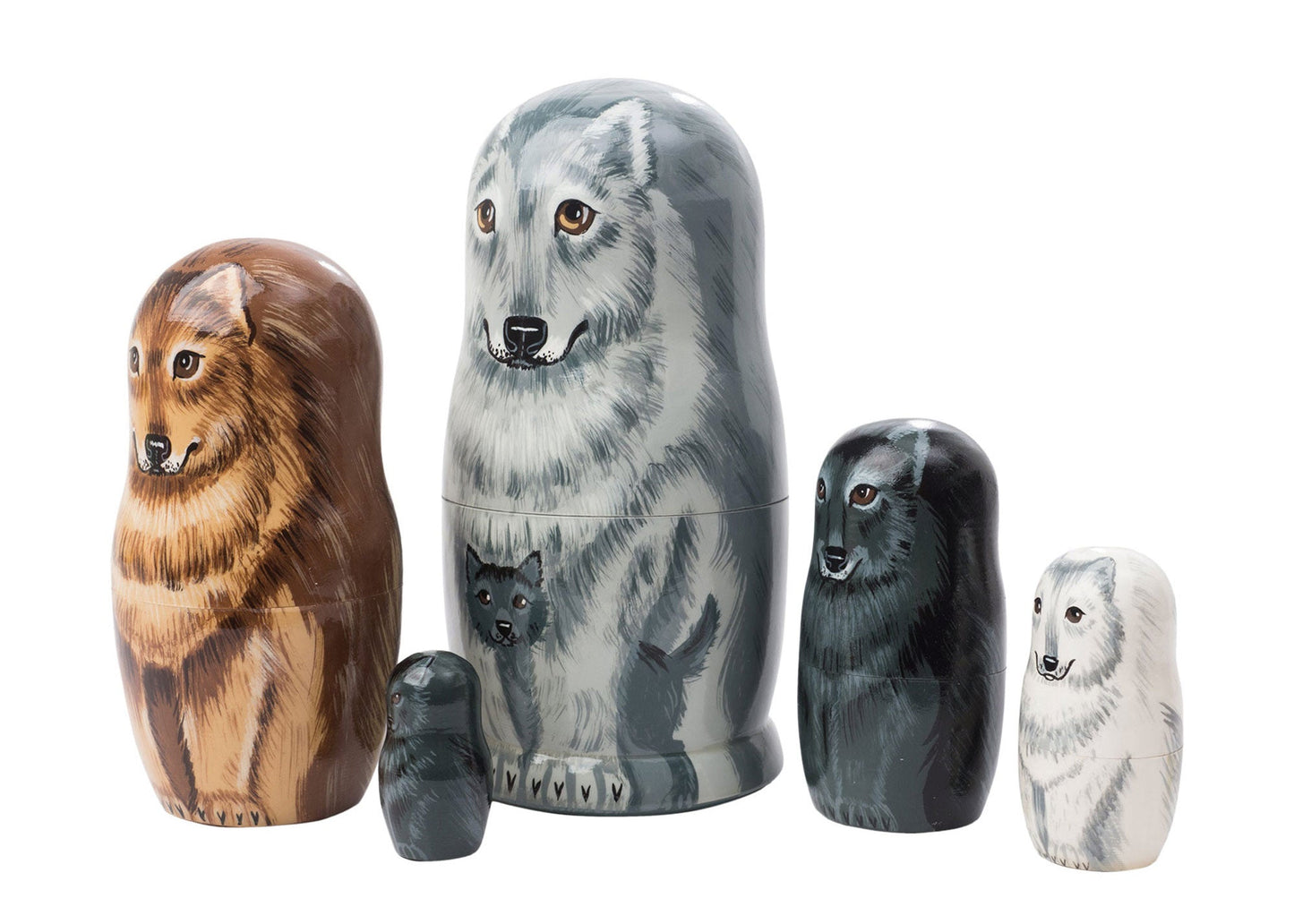 Animal Stacking Dolls Wolf Portrait 5pc/6"