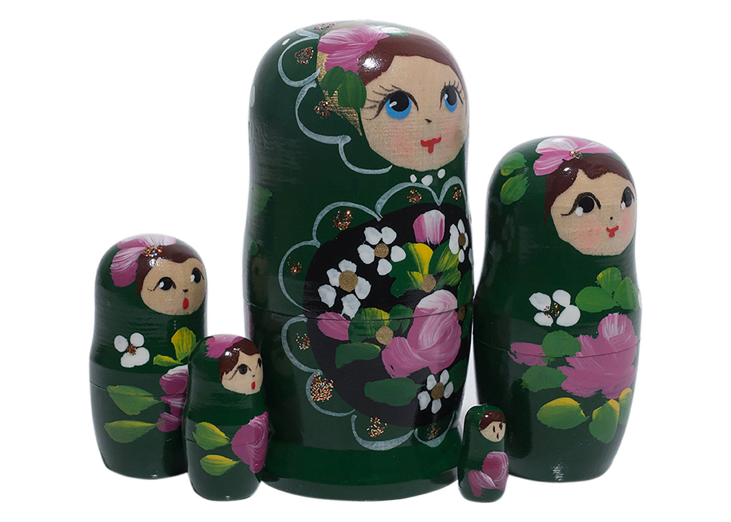 Babushka Stacking Dolls Green 5pc/4”