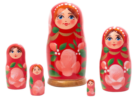 Babushka Stacking Dolls Red Babushka 5pc/4''