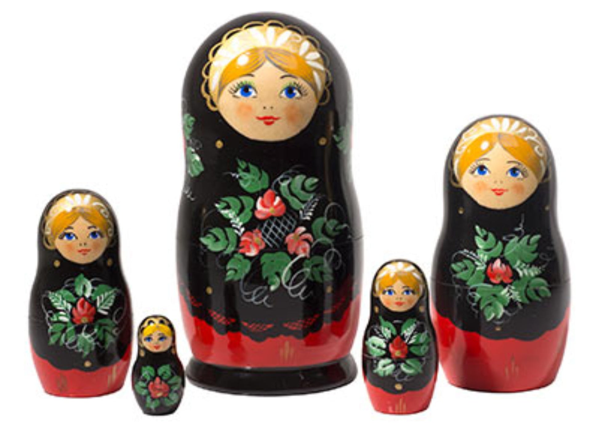 Babushka Stacking Dolls Red &amp; Black 5pc/6"