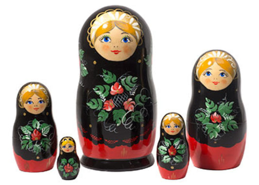 Babushka Stacking Dolls Red &amp; Black 5pc/6"