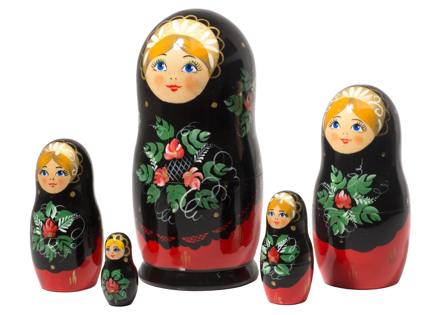 Babushka Stacking Dolls Red &amp; Black 5pc/6"