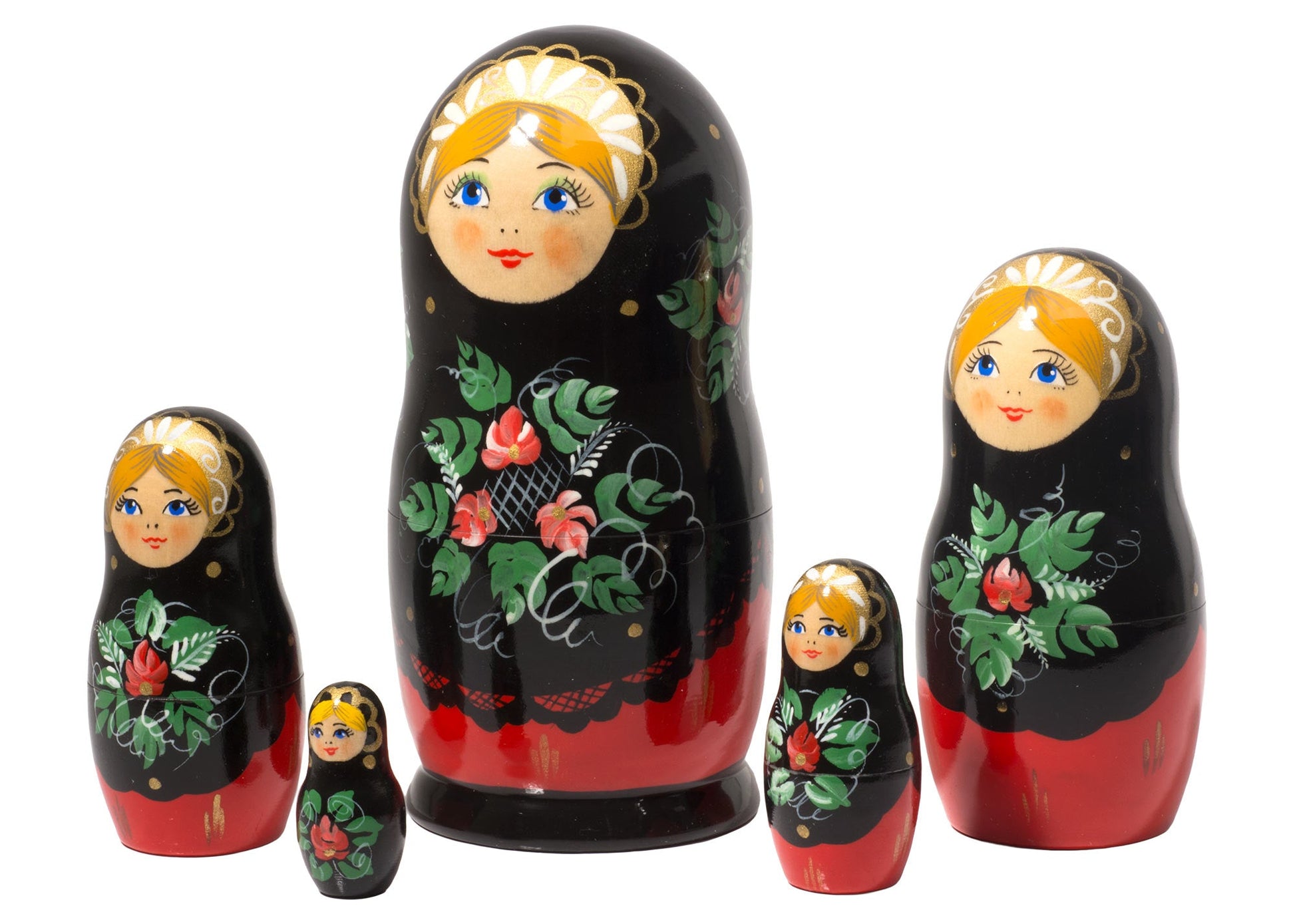 Babushka Stacking Dolls Red &amp; Black 5pc/6"
