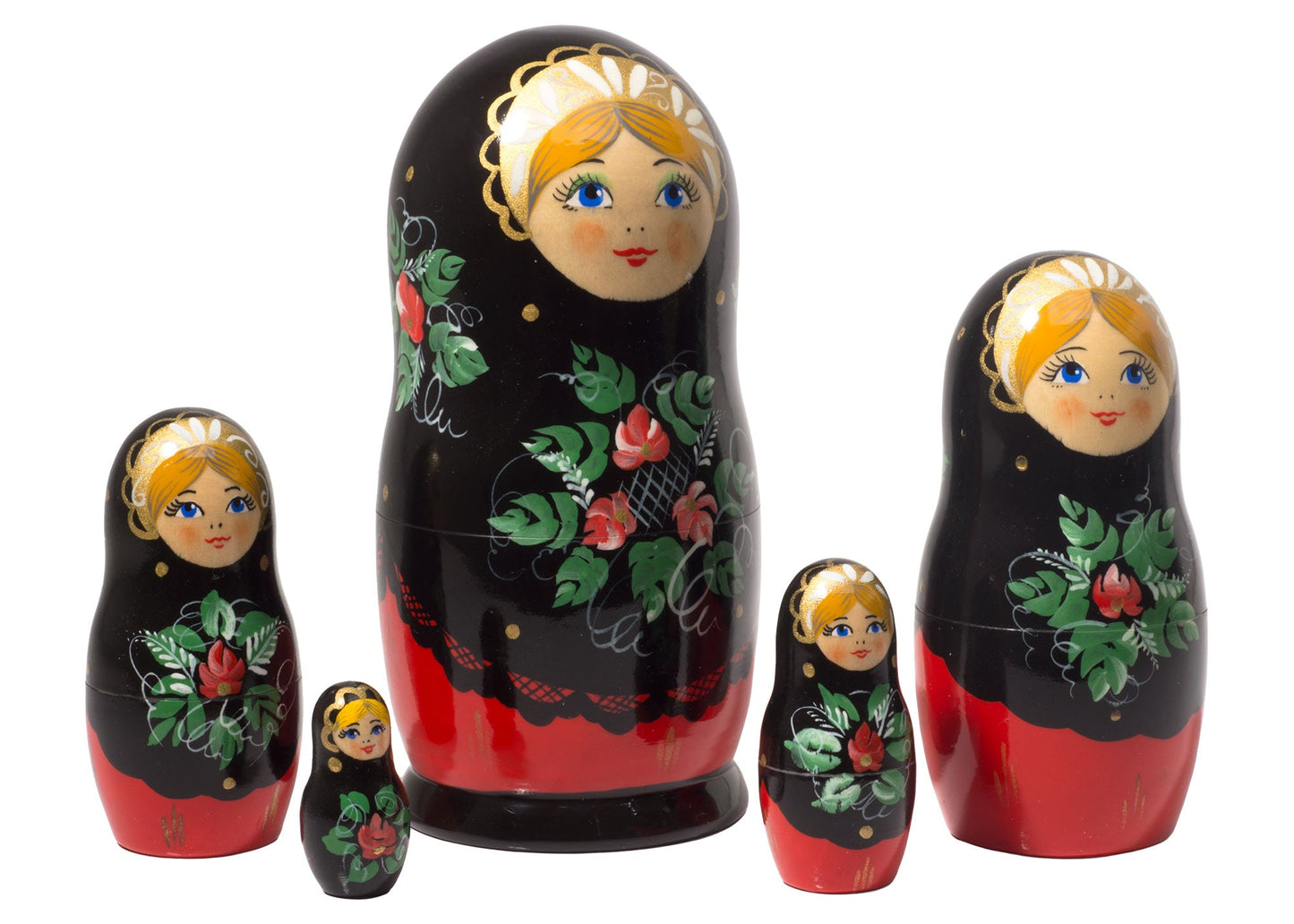 Babushka Stacking Dolls Red &amp; Black 5pc/6"