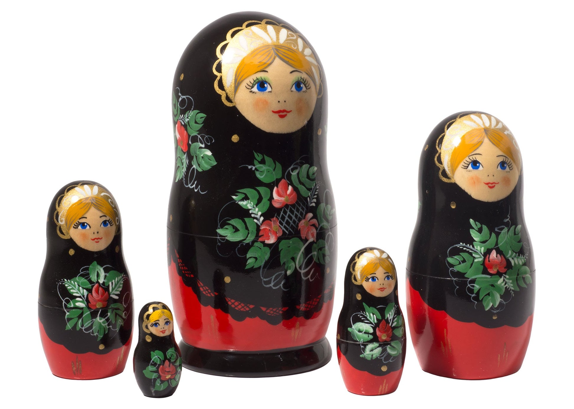 Babushka Stacking Dolls Red &amp; Black 5pc/6"