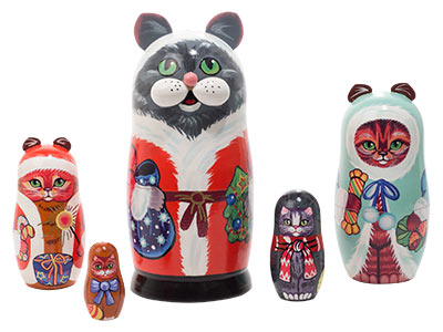 Cat Babushka Dolls Christmas Cats 5pc/8.5"