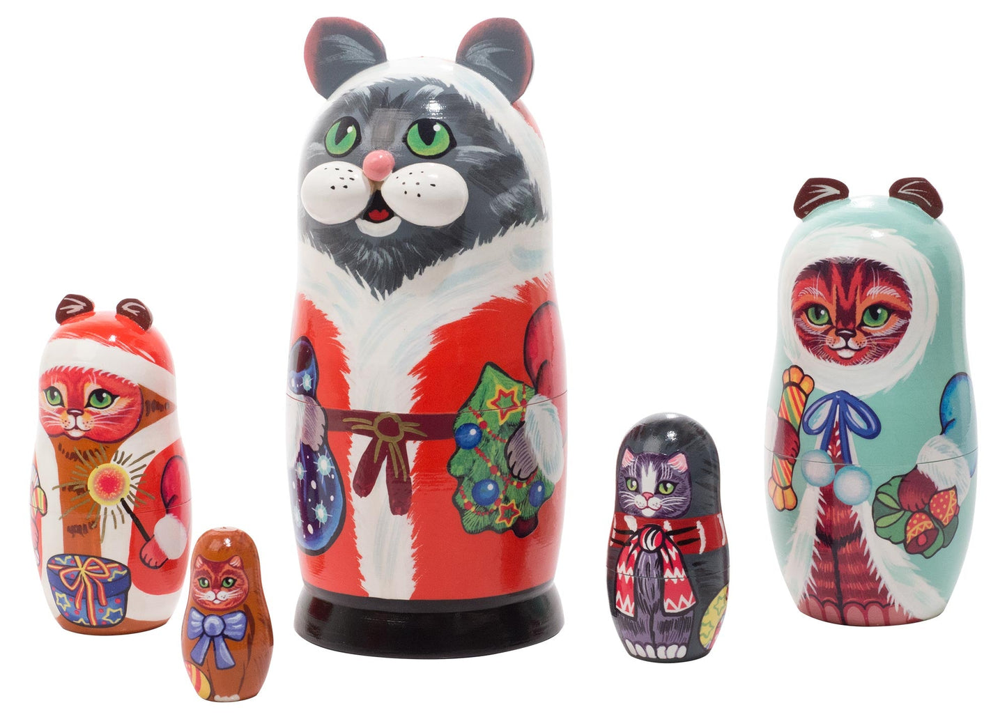 Cat Babushka Dolls Christmas Cats 5pc/8.5"