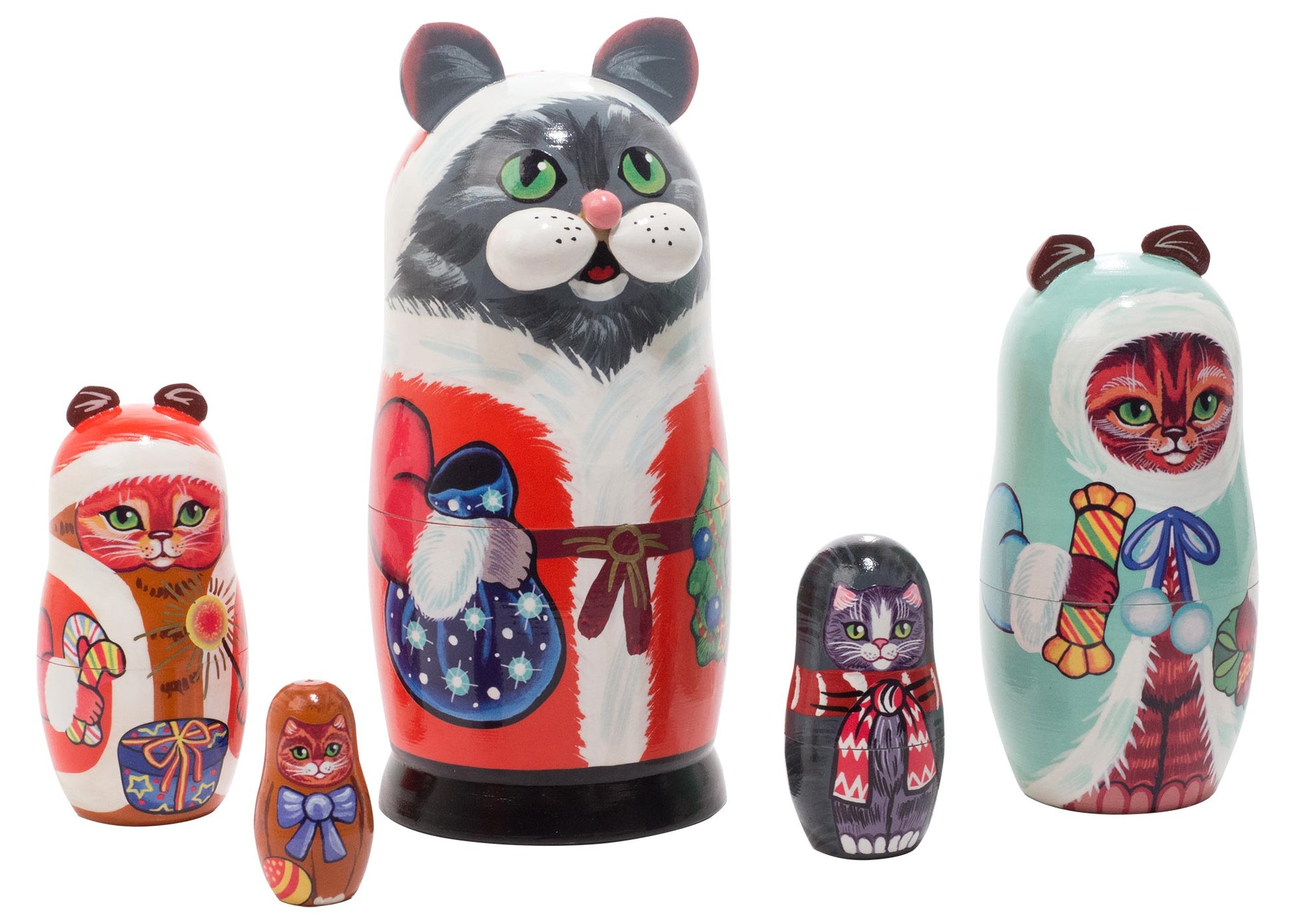 Cat Babushka Dolls Christmas Cats 5pc/8.5"