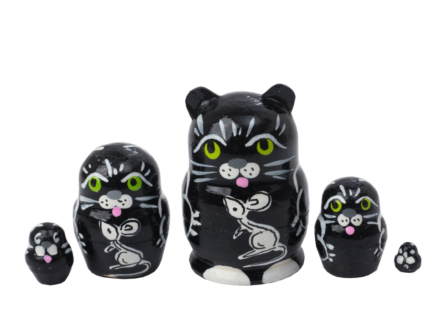 Cat Babushka Dolls Miniature Black Cat 5pc/1''