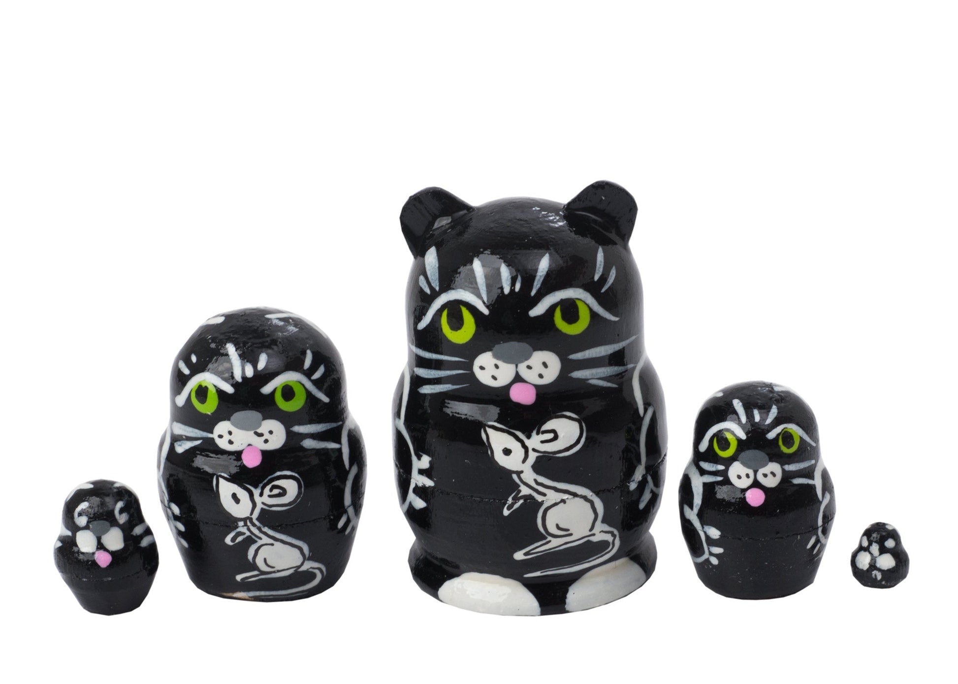Cat Babushka Dolls Miniature Black Cat 5pc/1''