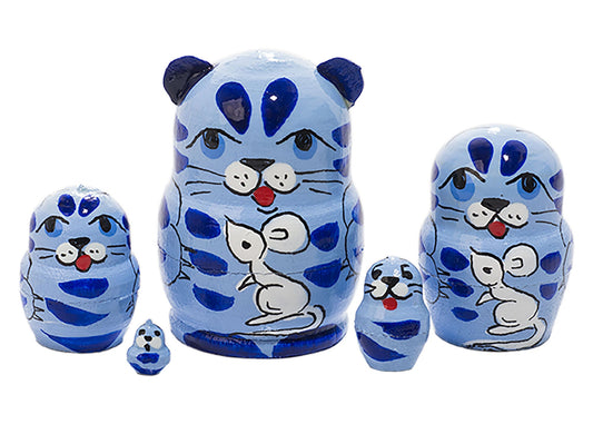 Cat Babushka Dolls Miniature Blue Cat 5pc/1''