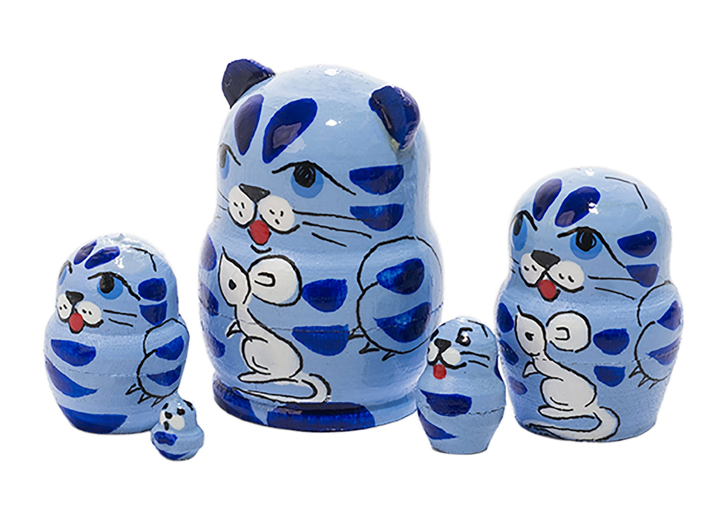Cat Babushka Dolls Miniature Blue Cat 5pc/1''