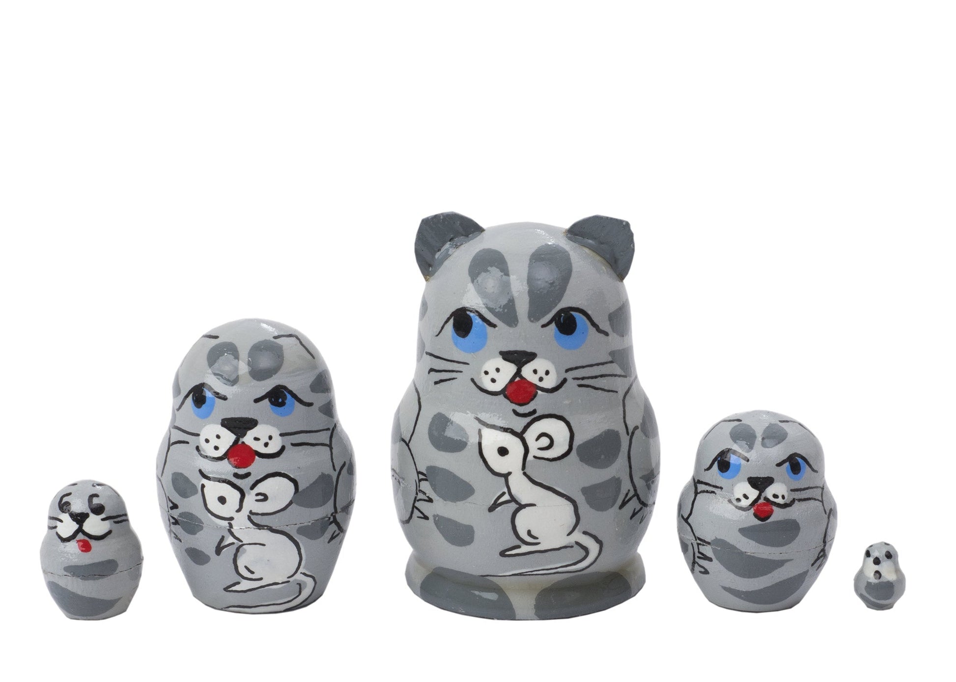 Cat Babushka Dolls Miniature Gray Cat 5pc/1''