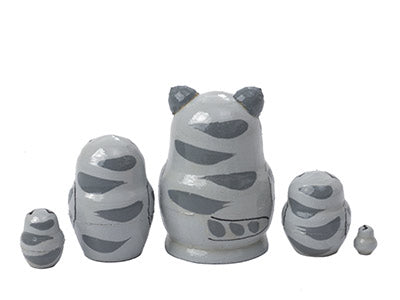 Cat Babushka Dolls Miniature Gray Cat 5pc/1''