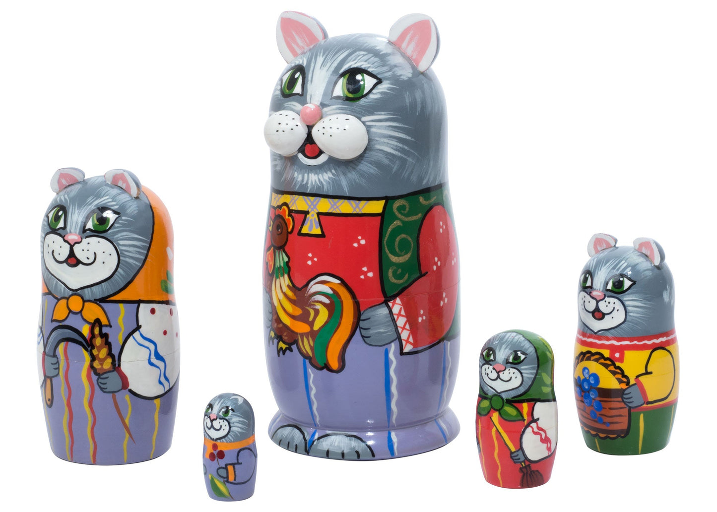 Cat Russian Dolls Peasant Family 5pc/5''