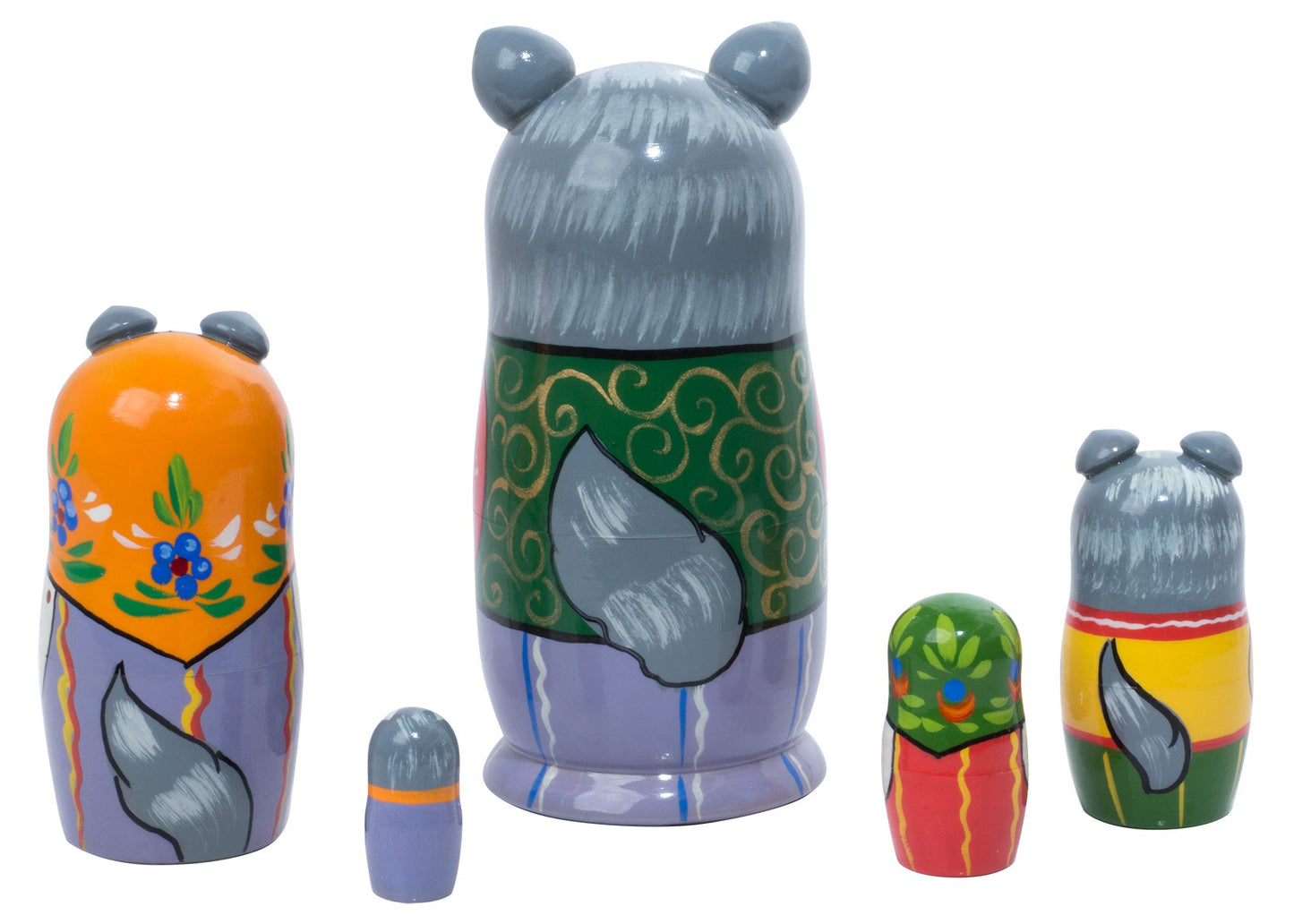 Cat Russian Dolls Peasant Family 5pc/5''