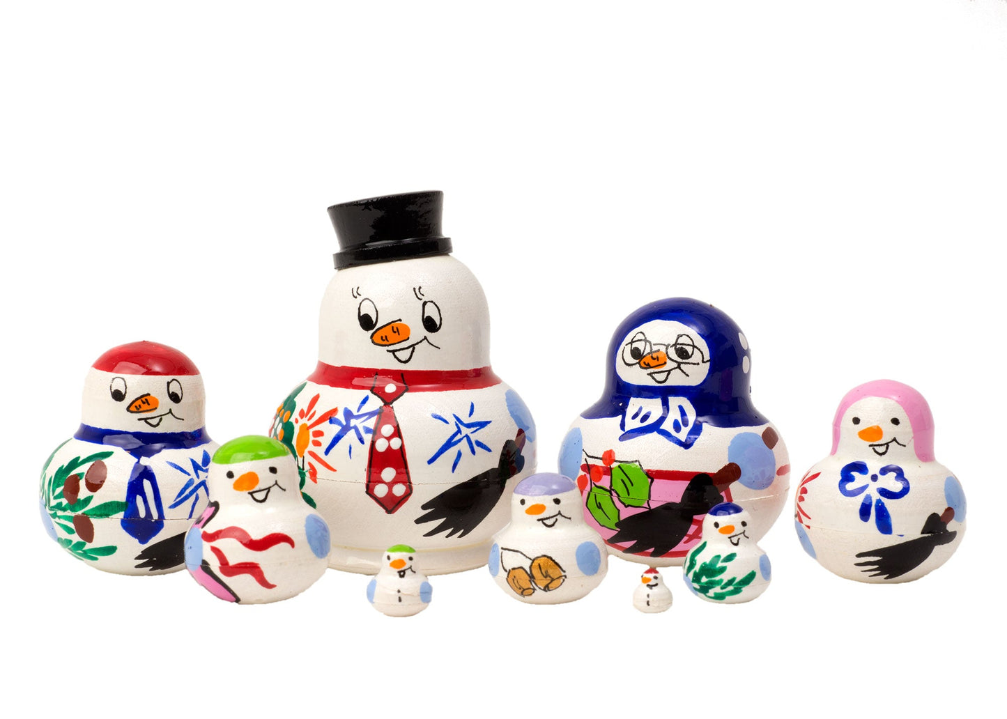 Christmas Babushka Dolls Miniature Snow Man 10pc/2''