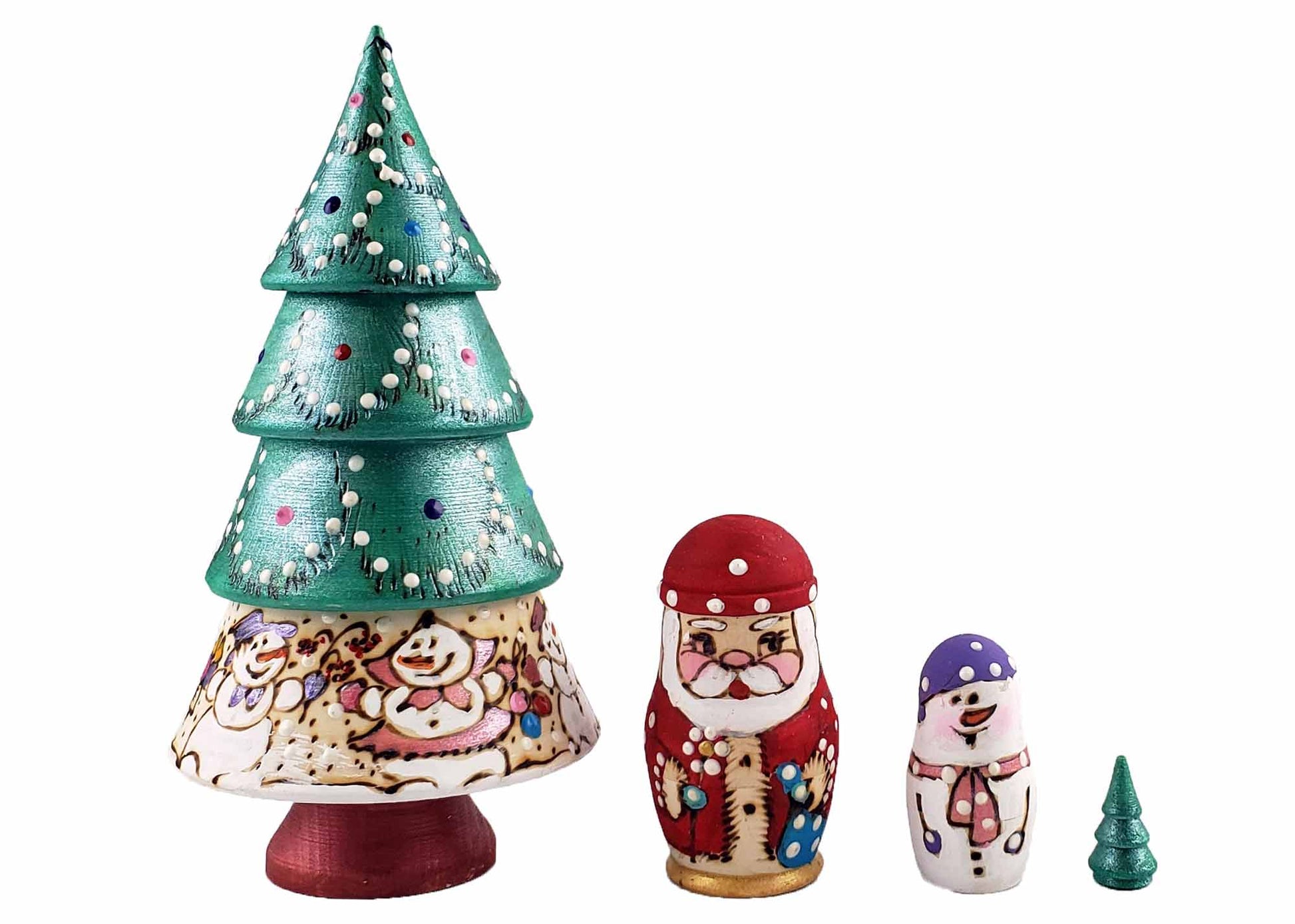 Christmas Tree Nesting Dolls Wood-burned 4pc/6"