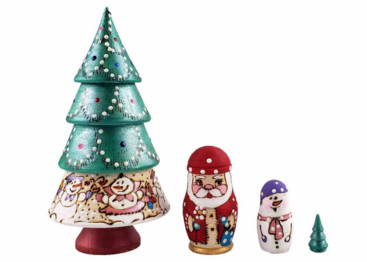 Christmas Tree Nesting Dolls Wood-burned 4pc/6"