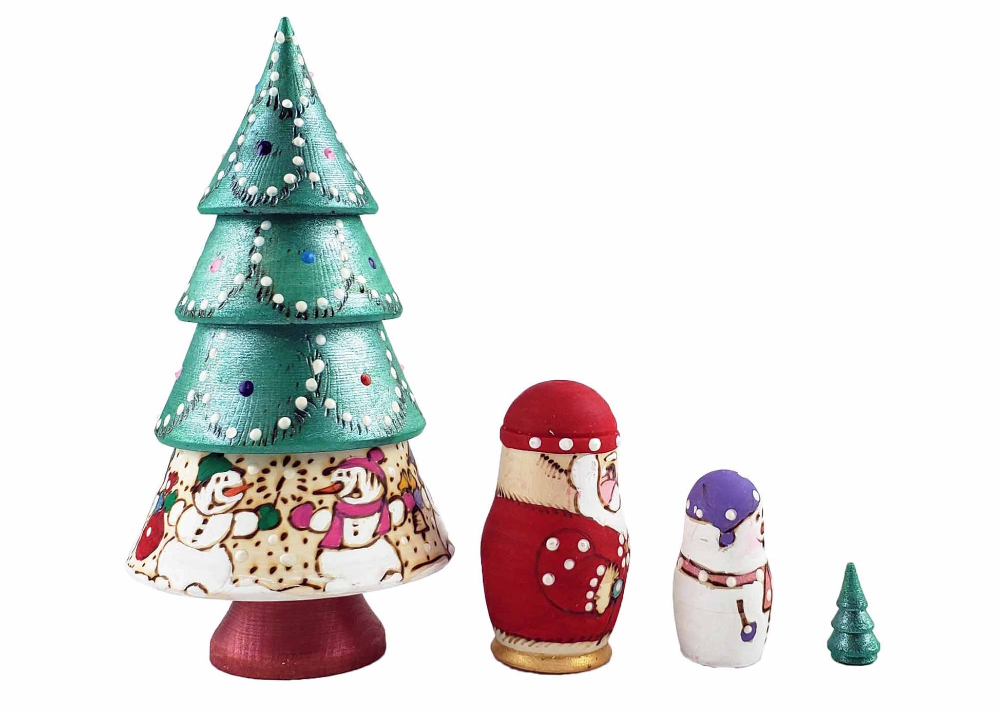 Christmas Tree Nesting Dolls Wood-burned 4pc/6"