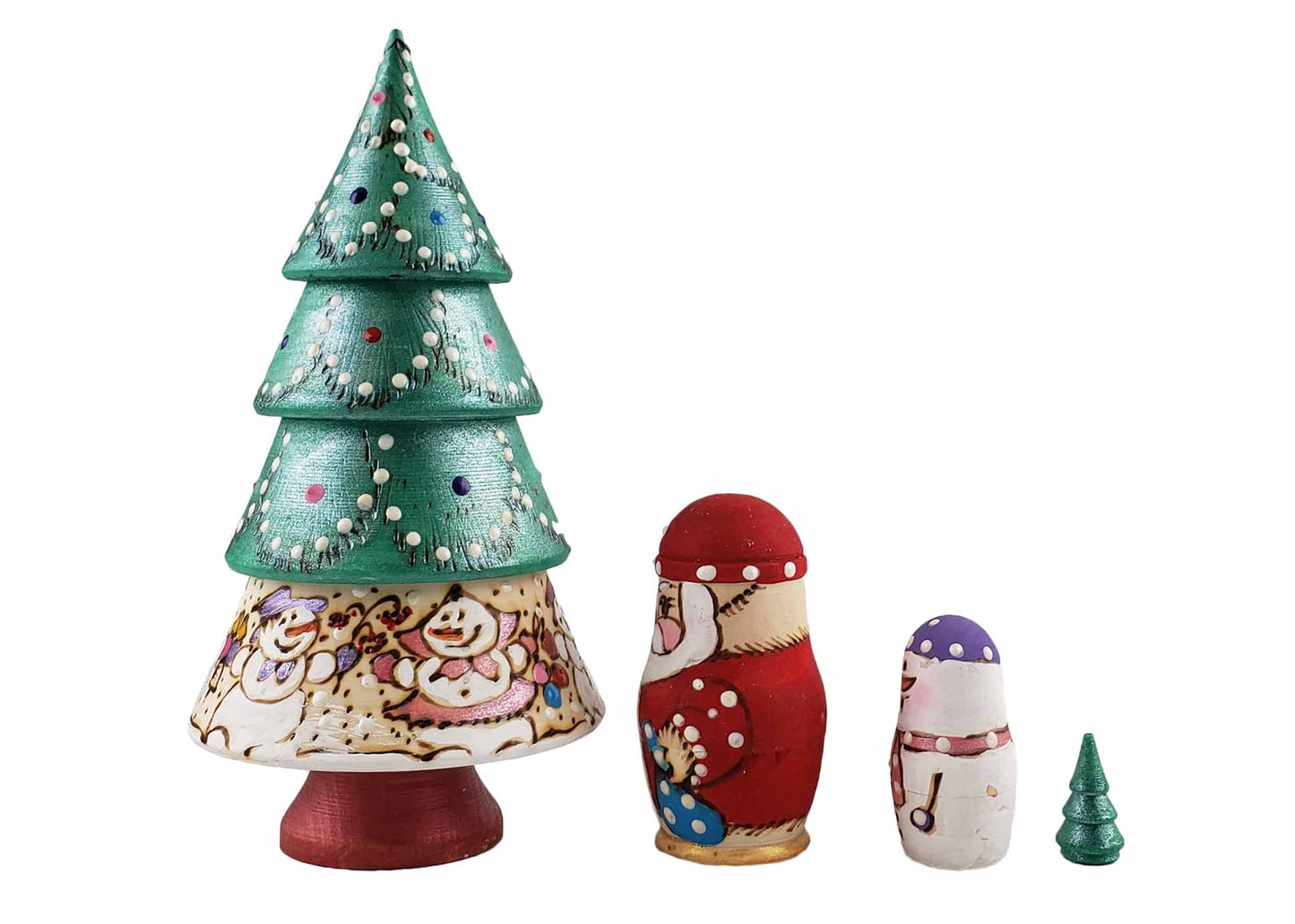 Christmas Tree Nesting Dolls Wood-burned 4pc/6"