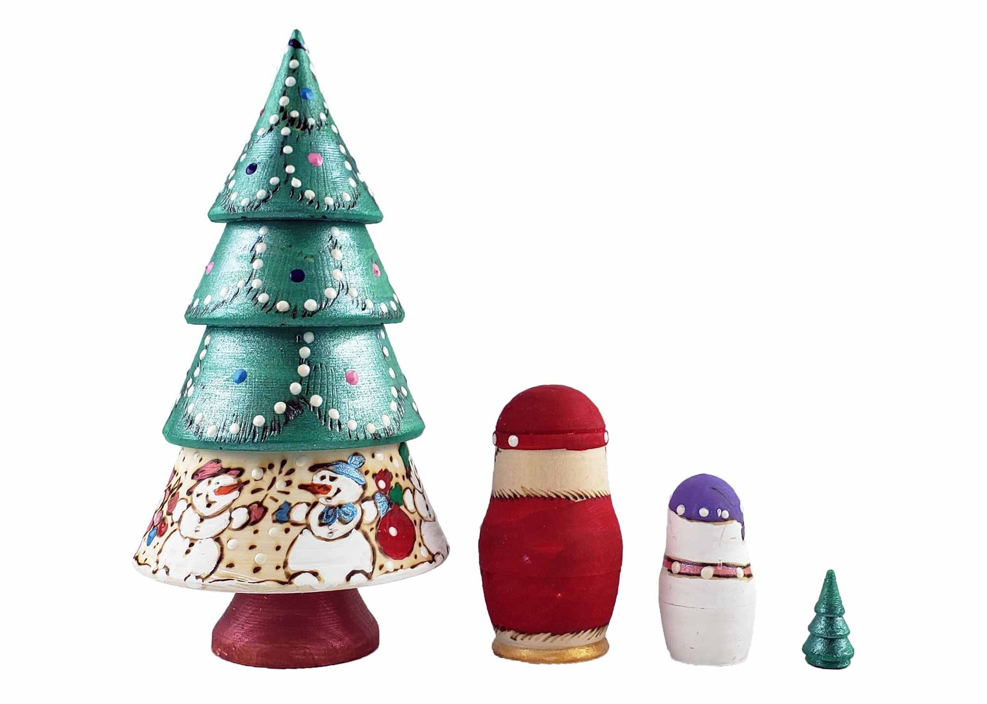 Christmas Tree Nesting Dolls Wood-burned 4pc/6"