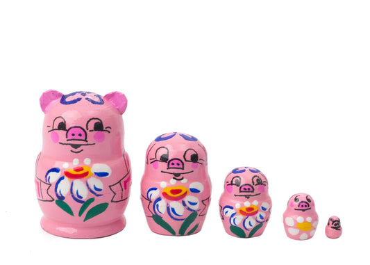 Farm Animal Nesting Dolls Miniature Pig 5pc/1''