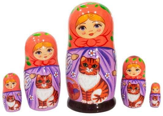 Cat Babushka Dolls Maiden with Tabby 5pc/5"'