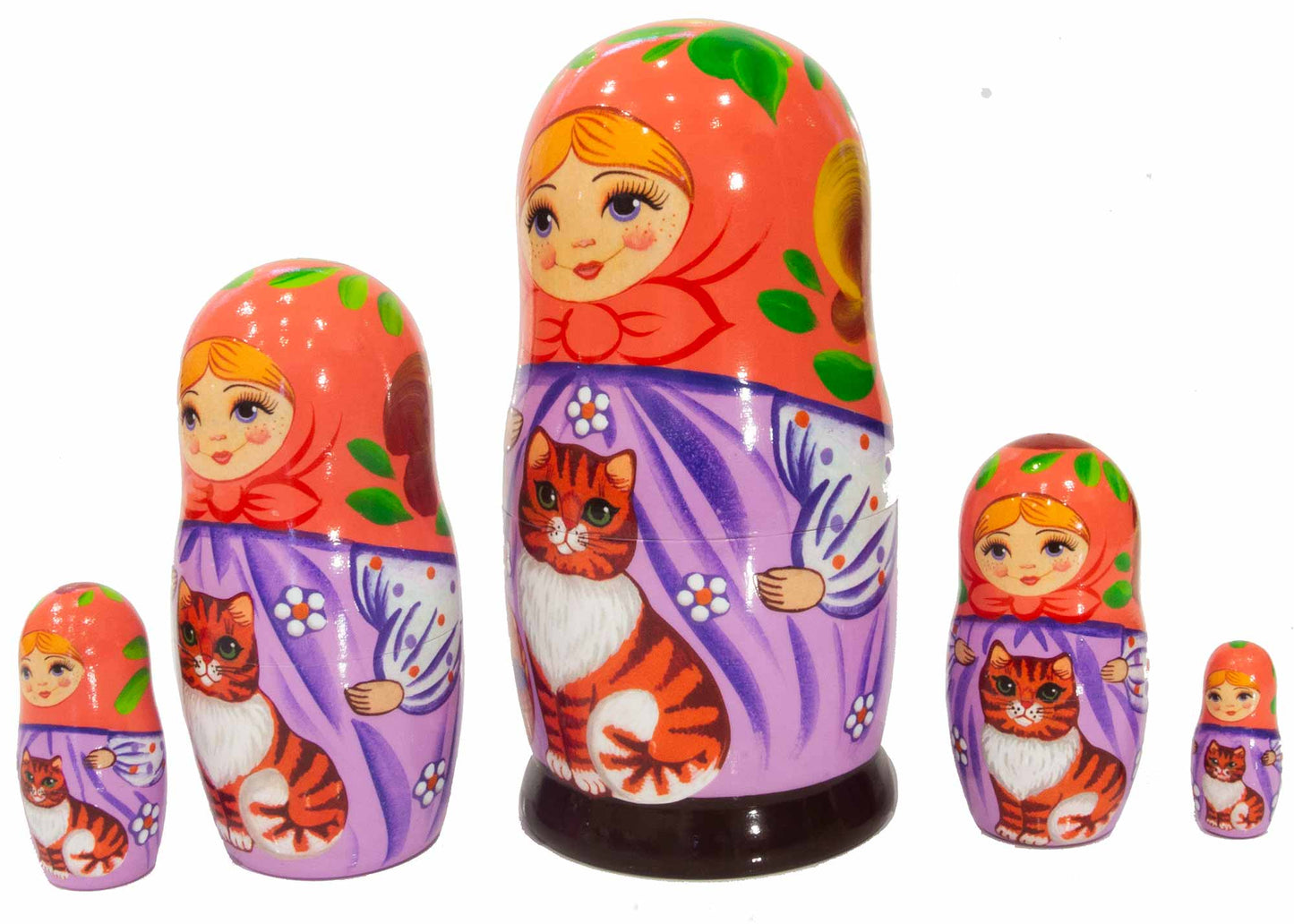 Cat Babushka Dolls Maiden with Tabby 5pc/5"'
