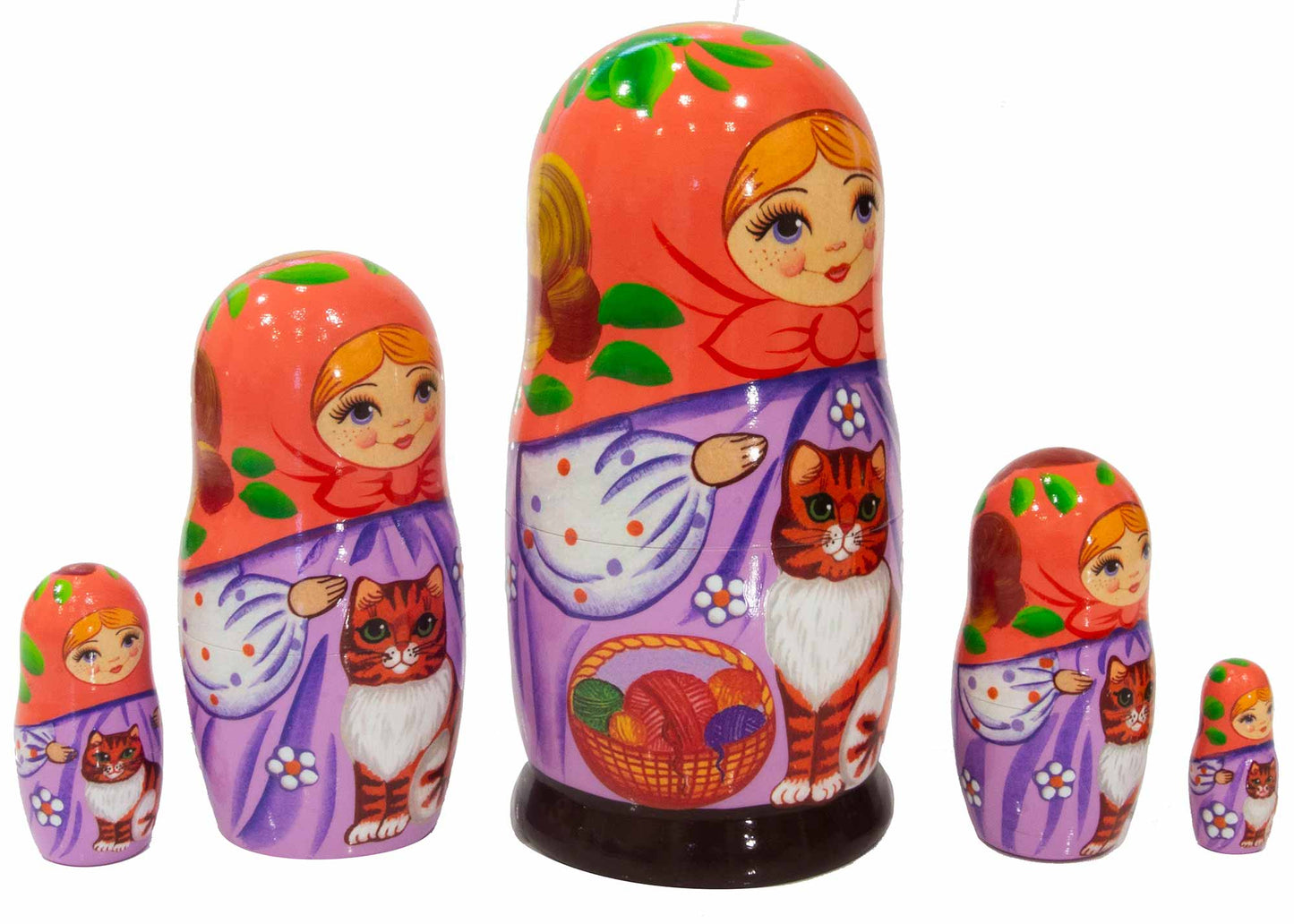 Cat Babushka Dolls Maiden with Tabby 5pc/5"'