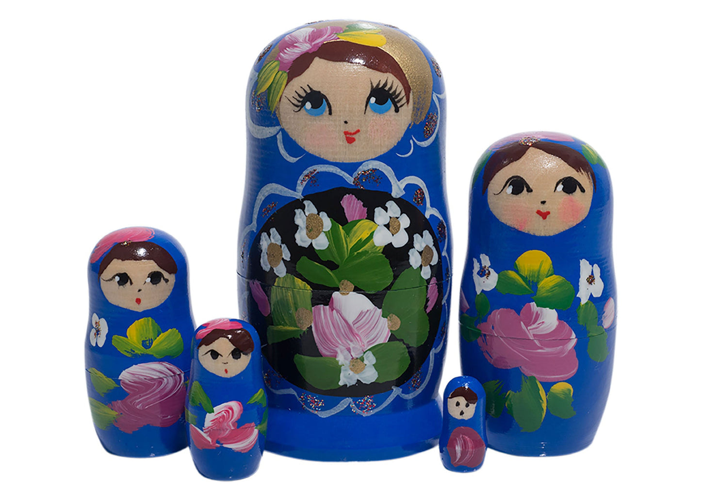 Matryoshka Stacking Dolls Dark Blue 5pc/4”