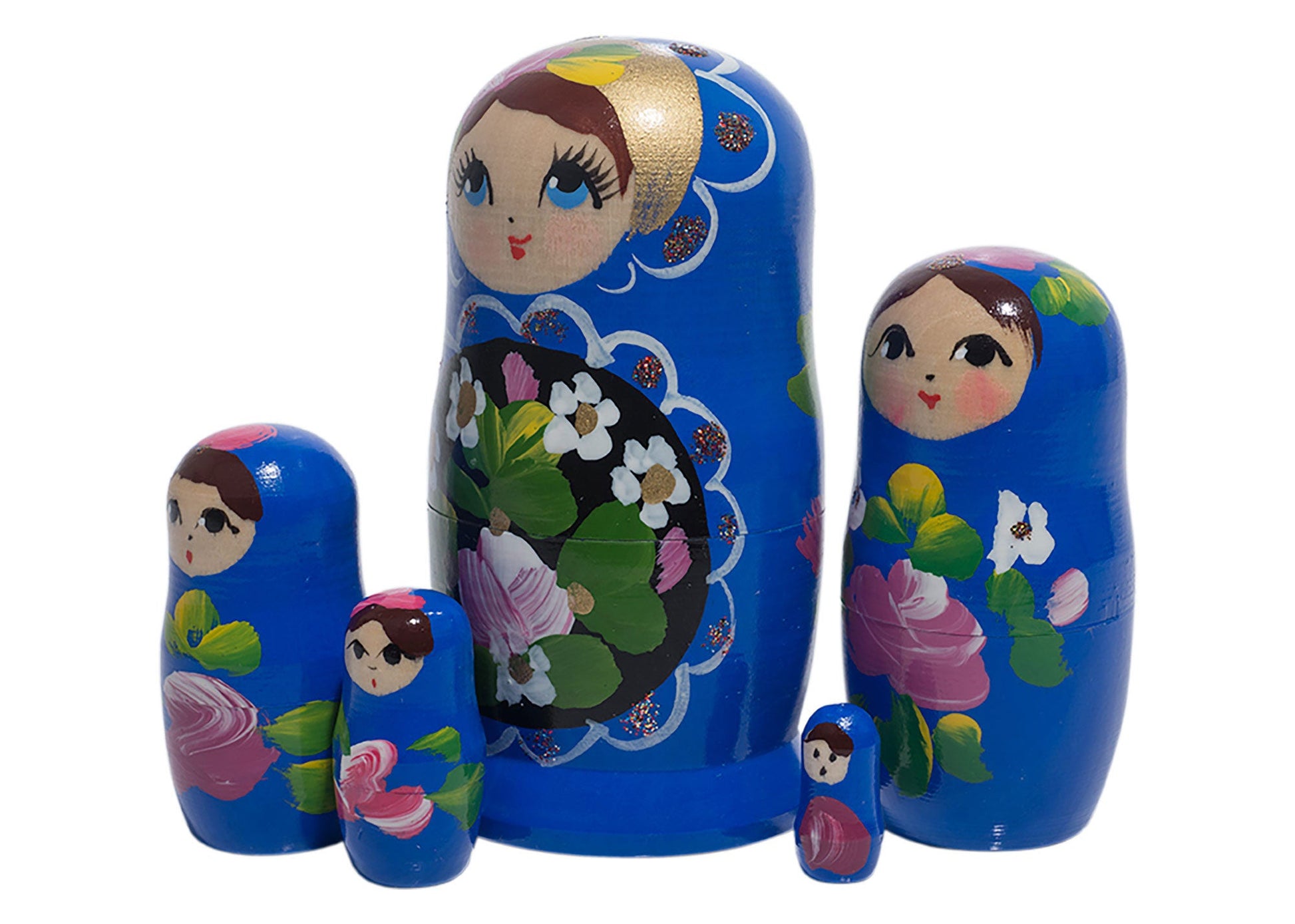 Matryoshka Stacking Dolls Dark Blue 5pc/4”