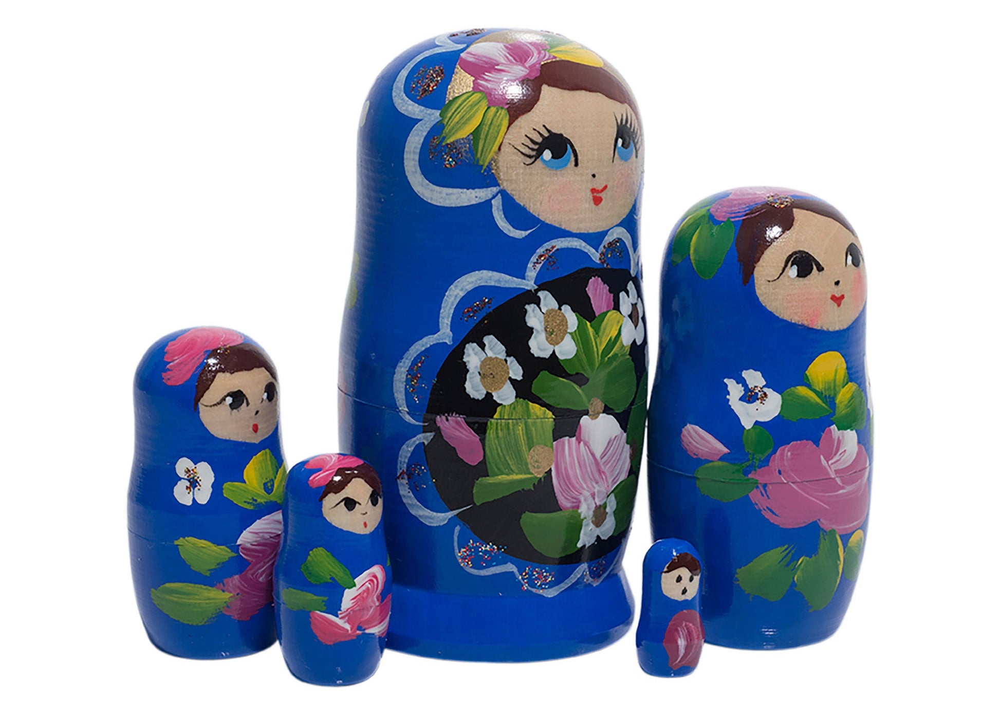 Matryoshka Stacking Dolls Dark Blue 5pc/4”