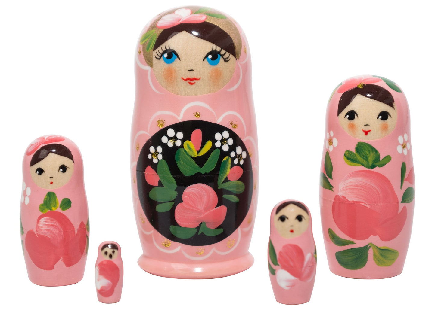 Matryoshka Stacking Dolls Pink 5pc/4"