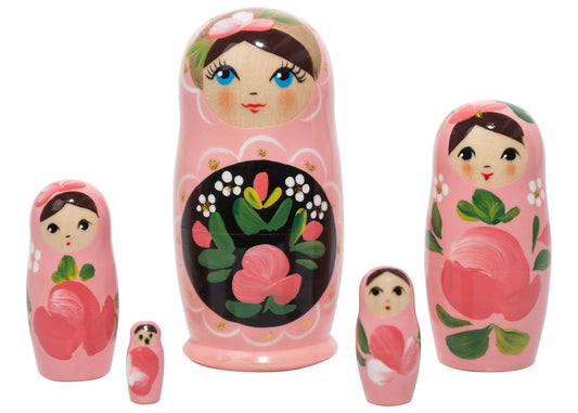 Matryoshka Stacking Dolls Pink 5pc/4"