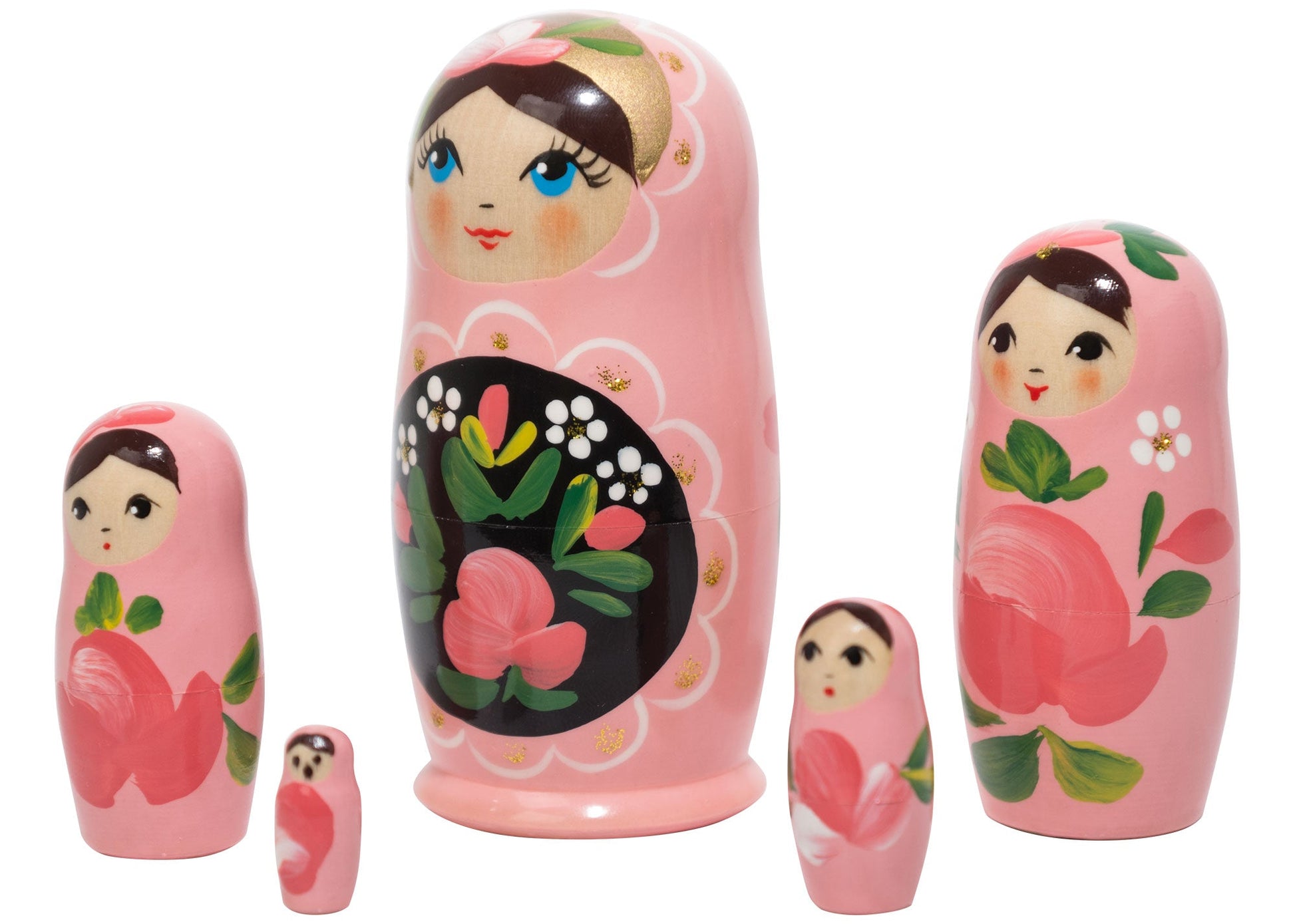 Matryoshka Stacking Dolls Pink 5pc/4"