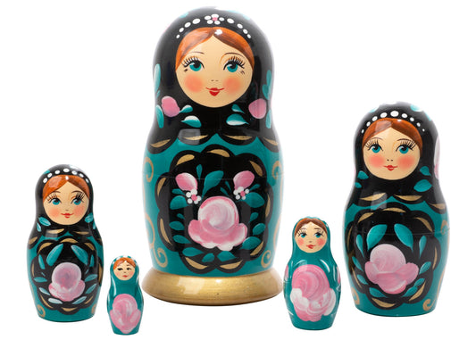 Matryoshka Stacking Dolls Teal 5pc/6''