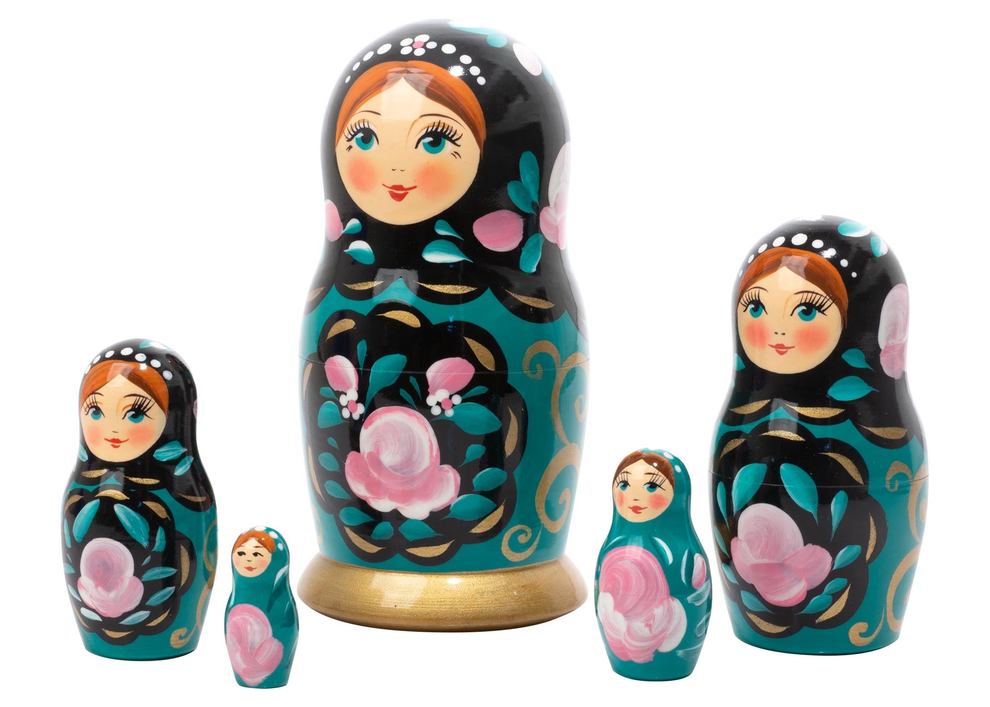 Matryoshka Stacking Dolls Teal 5pc/6''