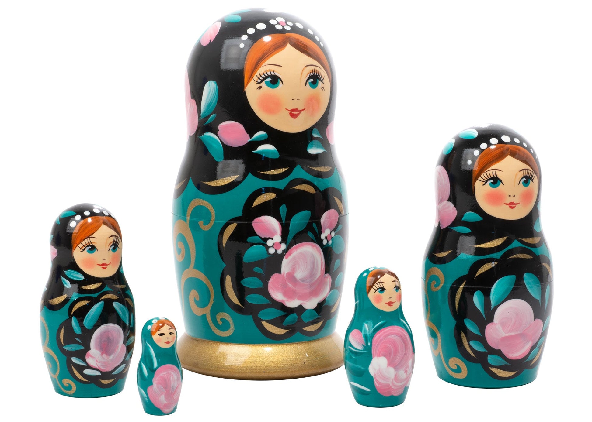 Matryoshka Stacking Dolls Teal 5pc/6''