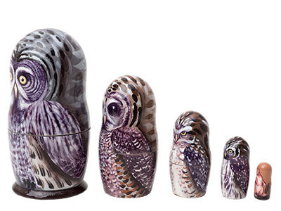 Owl Stacking Doll Great Grey Owls 5pc/4”