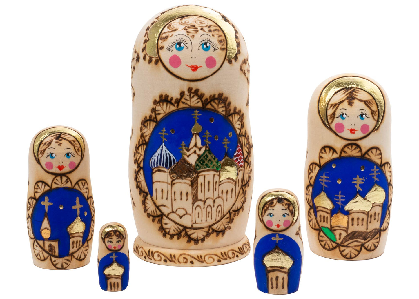 Russian Stackable Doll Russian Domes Wood-burned 5pc/6''