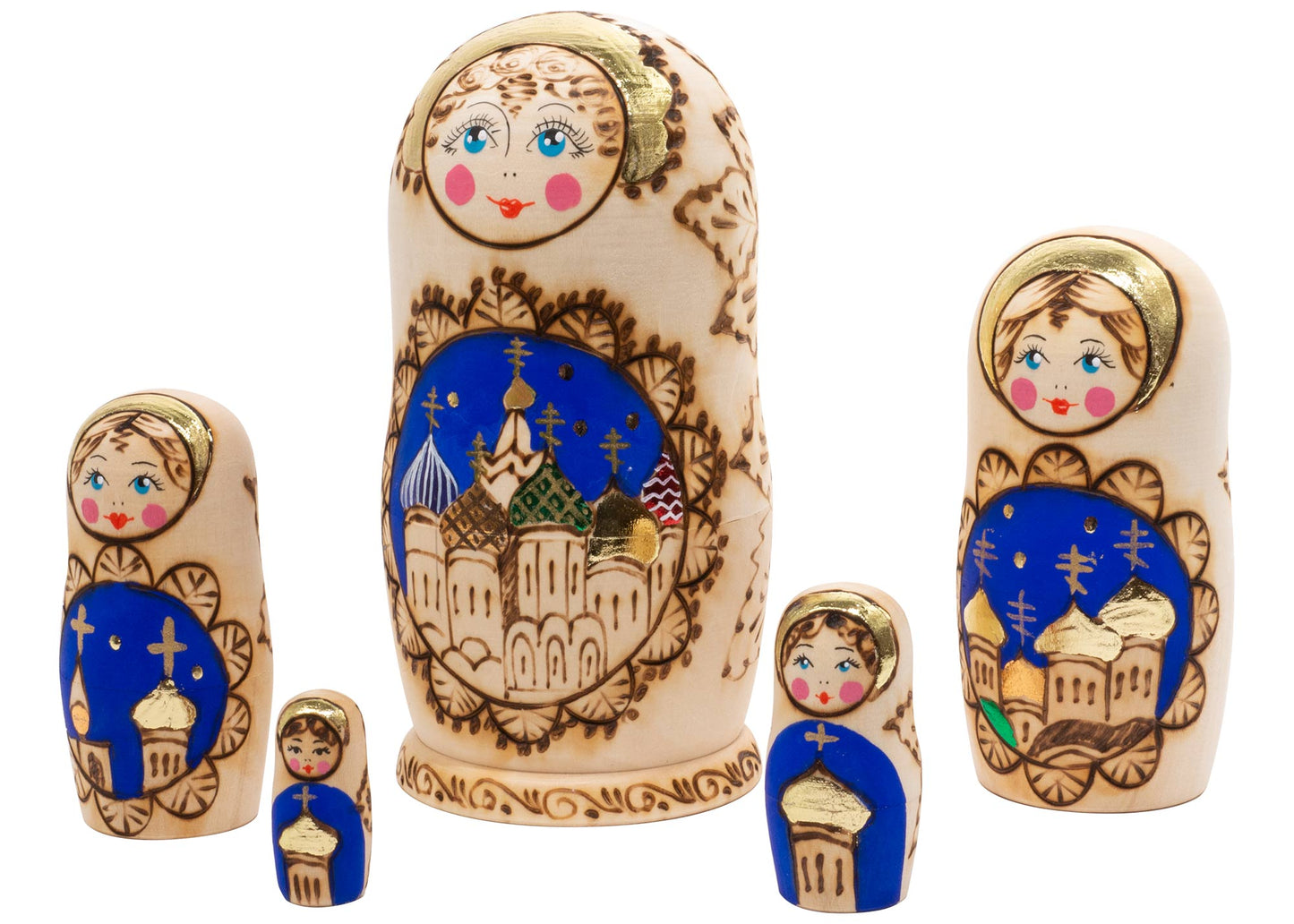 Russian Stackable Doll Russian Domes Wood-burned 5pc/6''