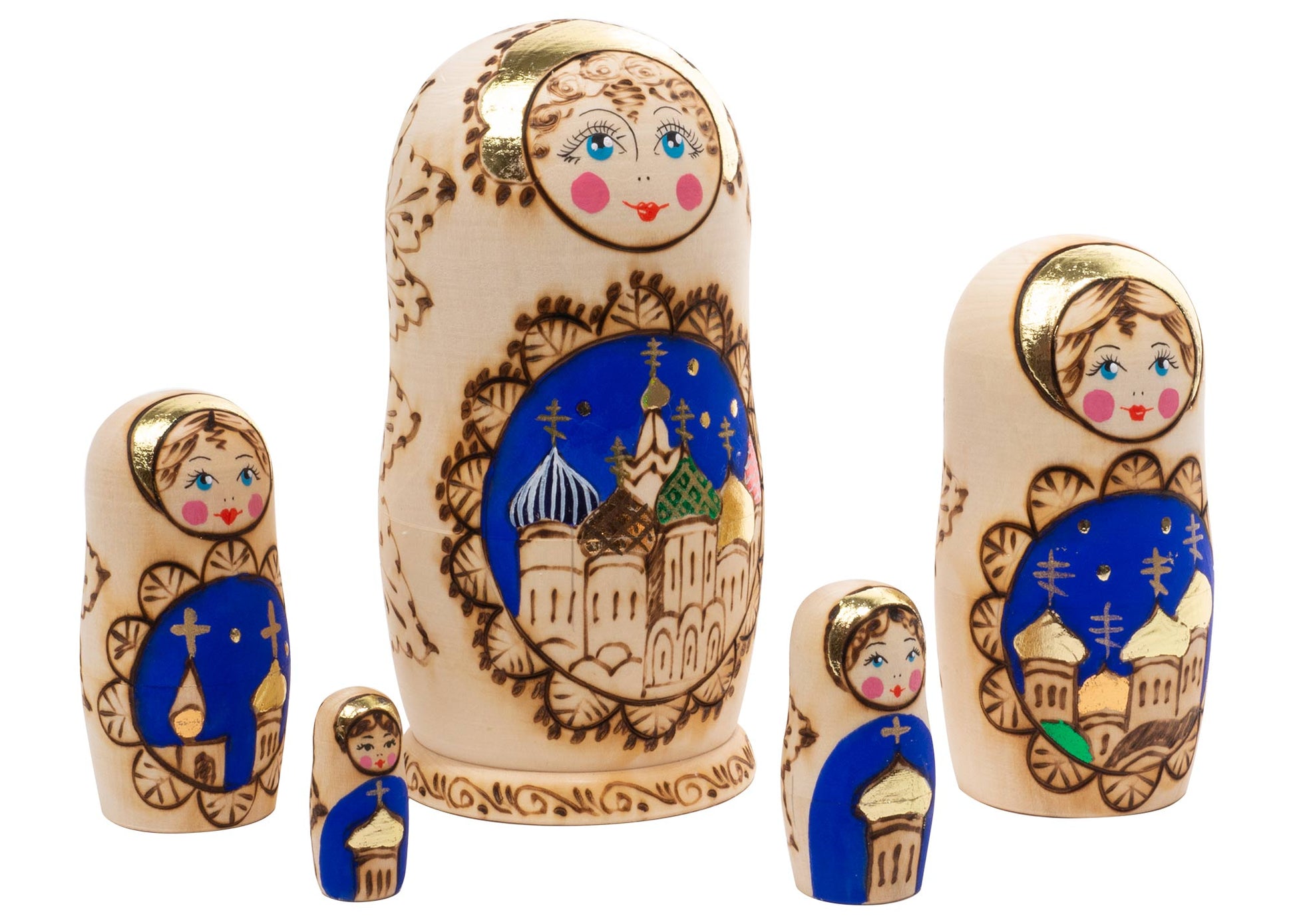 Russian Stackable Doll Russian Domes Wood-burned 5pc/6''