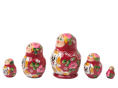 Russian Stackable Dolls Miniature Red Girl with Dog 5pc/1''