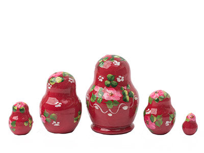 Russian Stackable Dolls Miniature Red Girl with Dog 5pc/1''