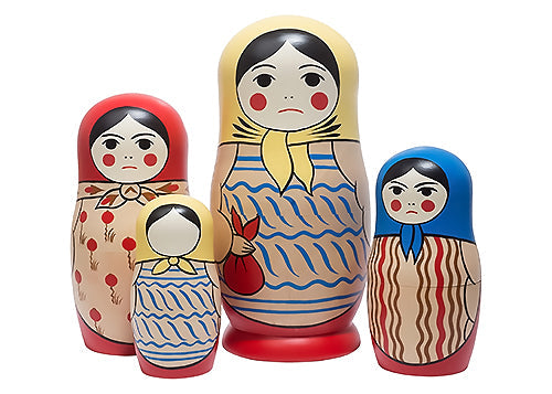 Russian Stackable Dolls Tinker, Tailor, Soldier, Spy 4pc/5"